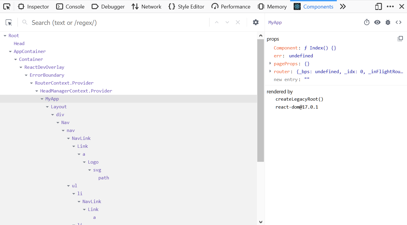 Image of React DevTools' Components panel